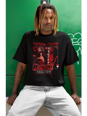Sevbano Tasarım Uchiha Itachi Baskılı Unisex Oversize Naruto Anime Dizi Karakter Tişört