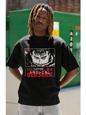 Sevbano Black Swordman Berserk Guts Baskılı Unisex Oversize Anime Dizi Karakter Tişört