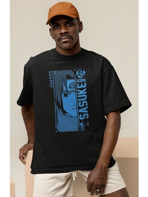 Sevbano Tasarım Uchiha Sasuke Baskılı Unisex Oversize Naruto Anime Dizi Karakter Tişört