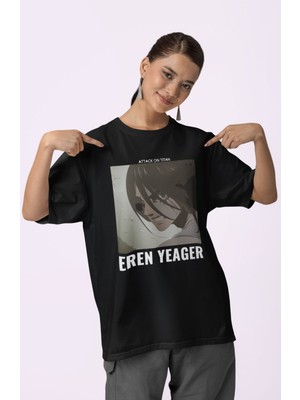 Sevbano Tasarım Eren Yeager Baskılı Unisex Oversize Attack On Titan Anime Dizi Karakter Tişört