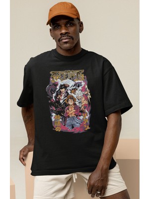 Sevbano One Piece Monkey D. Luffy Roronoa Zoro Baskılı Unisex Oversize Anime Dizi Karakterler Tişört