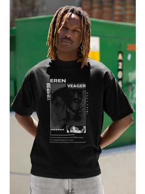 Sevbano Eren Yeager Baskılı Unisex Oversize Attack On Titan Anime Dizi Karakter Tişört
