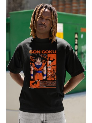 Sevbano Son Goku Baskılı Unisex Oversize Dragon Ball Anime Dizi Karakter Tişört