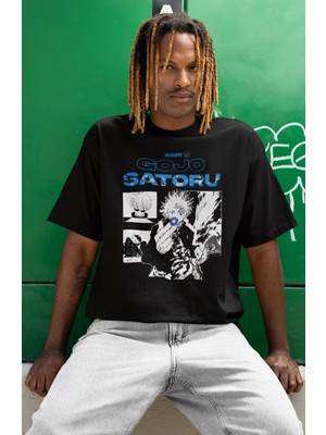 Sevbano Tasarım Gojo Satoru Baskılı Unisex Oversize Jujutsu Kaisen Anime Dizi Karakter Tişört