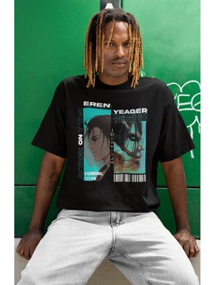 Sevbano Eren Yeager Founding Titan Baskılı Unisex Oversize Attack On Titan Anime Tişört