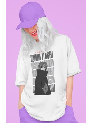 Sevbano Tasarım Uchiha Itachi Baskılı Unisex Oversize Naruto Anime Dizi Karakter Tişört