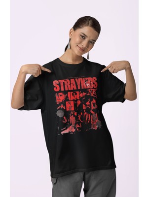 Sevbano Tasarım Stray Kids Müzik Grubu Baskılı Unisex Oversize Tişört
