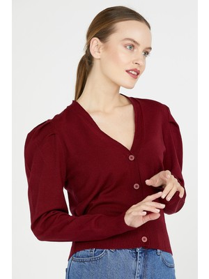 Sementa Balon Kol Triko Hırka - Bordo