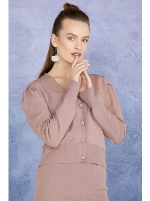 Sementa Balon Kol Triko Hırka - Pudra