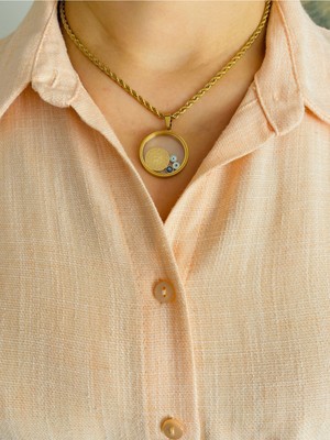 Normadia Şık Çeyrek ve Nazar Boncuklu Altın Kaplama Çelik Zincir Kolye