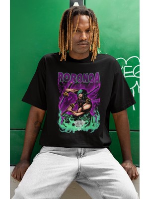 Sevbano Tasarım Roronoa Zoro Baskılı Unisex Oversize One Piece Anime Dizi Karakter Tişört