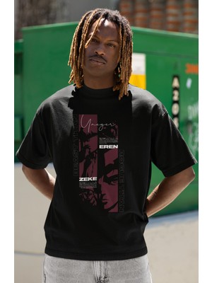 Sevbano Eren Yeager Zeke Beast Titan Roque Titan Baskılı Unisex Oversize Attack On Titan Anime Tişört