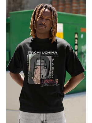 Sevbano Tasarım Itachi Uchiha Naruto Shippuden Baskılı Unisex Oversize Anime Dizi Karakter Tişört