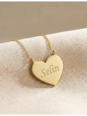 İryum Kişiye Özel İsimli Altın Kalp Kolye - 14 Ayar
