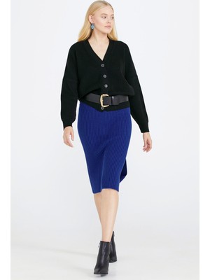 Sementa V Yaka Basic Triko Hırka - Siyah