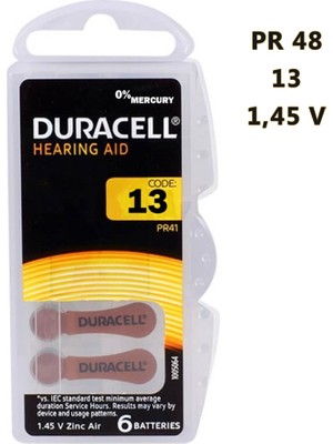 Duracell 13 No Kulaklık Pili 310 mAh Kapasite 1.45V Zinc Air 6'lı Paket Yüksek Performans