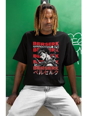 Sevbano Tasarım Berserk Guts Baskılı Unisex Oversize Anime Dizi Karakter Tişört