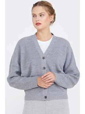 Sementa V Yaka Basic Triko Hırka - Gri