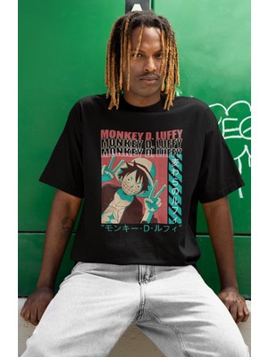 Sevbano Monkey D. Luffy One Piece Baskılı Unisex Oversize Anime Dizi Karakter Tişört