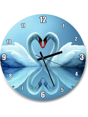 UltraMint Gölde Kuğu Çiftli Duvar Saati, 50X50 Cm, Şık ve Zarif Tasarım