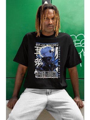 Sevbano Gojo Satoru Jujutsu Kaisen Baskılı Unisex Oversize Anime Dizi Karakter Tişört