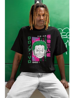 Sevbano One Piece Roronoa Zoro Baskılı Unisex Oversize Anime Dizi Karakter Tişört