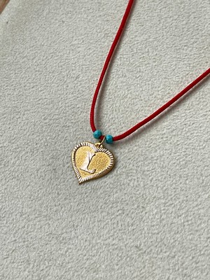 Rupen Kraft Kırmızı Ipli 14 Ayar Altın L Harfi Kolye Altın Kalpli Harf Kolye Altın Harf