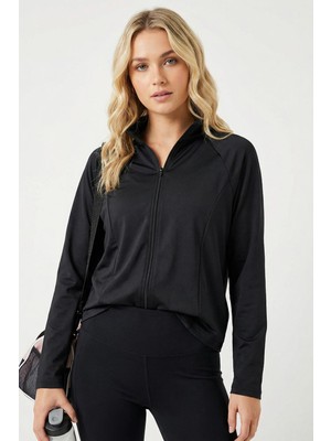 Rays 8334A Ön Fermuarlı Uzun Kol Bluz Siyah