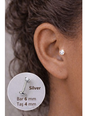 Sacce Scarves & Accessories 4 mm Tektaşlı 8 mm Çelik Piercing Gümüş Renkli