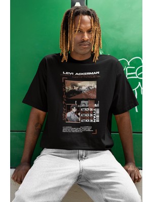 Sevbano Levi Ackerman Baskılı Unisex Oversize Attack On Titan Anime Dizi Karakter Tişört