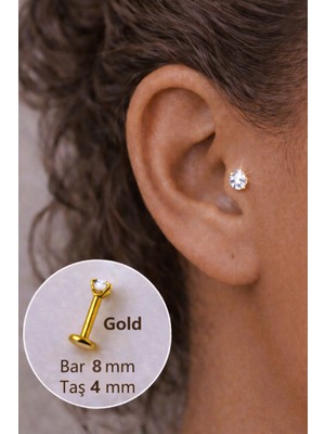 Sacce Scarves & Accessories 4 mm Tektaşlı 8 mm Çelik Piercing Gold Renkli