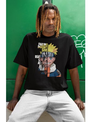 Sevbano Özel Tasarım Naruto Uzumaki Baskılı Unisex Oversize Anime Dizi Karakter Tişört