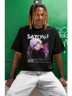 Sevbano Tasarım Gojo Satoru Jujutsu Kaisen Baskılı Unisex Oversize Anime Dizi Karakter Tişört