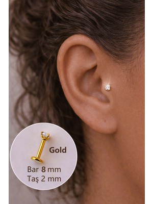 Sacce Scarves & Accessories 2 mm Tektaşlı 8 mm Çelik Piercing Gold Renkli