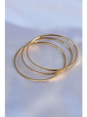 Elikaya TR 316L Çelik Gold Renk 3'lü Ajda Model Kadın 60 mm Bilezik