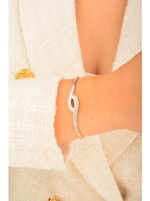 CEBECİ Cebeci 14 Ayar Taşlı Beyaz Altın Bilezik