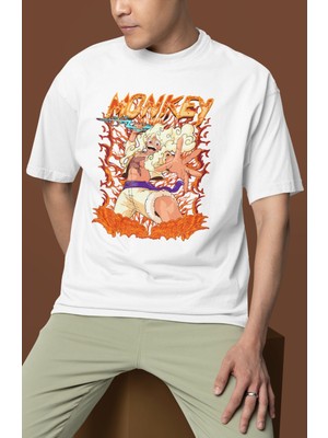 Sevbano One Piece Monkey D. Luffy Baskılı Unisex Oversize Anime Dizi Karakter Tişört