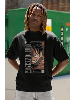 Sevbano Tasarım Monkey D. Luffy Baskılı Unisex Oversize One Piece Anime Dizi Karakter Tişört