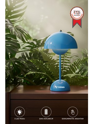 Torima Yuvarlak Masa Lambası 3 Modlu Şarjlı Led Işıklı Gece Lambası LW12 Mavi
