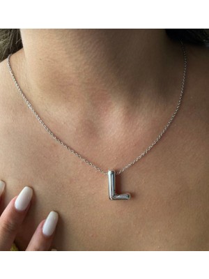 Gümüş Renk L Harf Çelik Balon Kolye