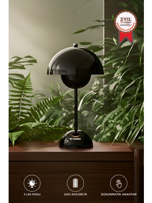 Torima Yuvarlak Masa Lambası 3 Modlu Şarjlı Led Işıklı Gece Lambası LW12 Siyah