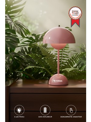 Torima Yuvarlak Masa Lambası 3 Modlu Şarjlı Led Işıklı Gece Lambası LW12 Pembe