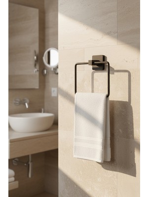 Sas Haus Siyah Kare Havluluk – Kare Topuzlu, (Yapıştır/vidala) Montajlı Dayanıklı Metal Havlu Askısı - (S-130) - Kts