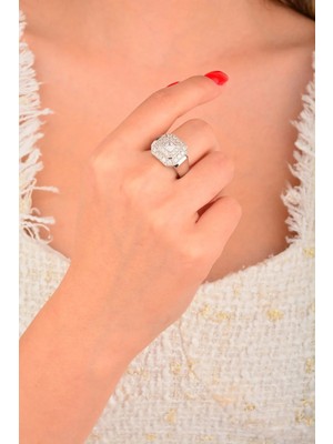 CEBECİ Cebeci 14 Ayar Taşlı Beyaz Altın Fantezi Yüzük