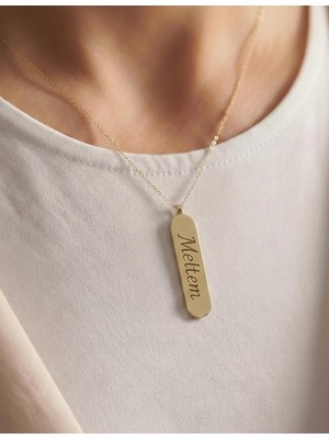 İryum Kişiye Özel Plaka Dikey İsimli Altın Kolye - 14 Ayar