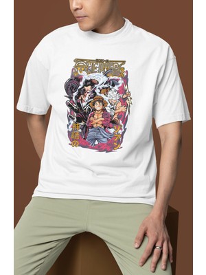 Sevbano One Piece Monkey D. Luffy Roronoa Zoro Baskılı Unisex Oversize Anime Dizi Karakterler Tişört
