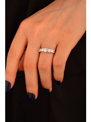 CEBECİ Cebeci 14 Ayar Beş Taş Beyaz Altın Yüzük