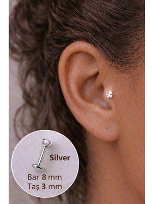 Sacce Scarves & Accessories Tektaş Çelik Piercing Tragus Helix Kıkırdak 8 Mm Gümüş Renkli