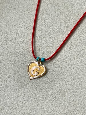 Rupen Kraft Kırmızı Ipli 14 Ayar Altın G Harfi Kolye Altın Kalpli Harf Kolye Altın Harf