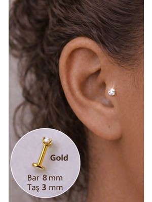 Sacce Scarves & Accessories Tektaş Gold Çelik Piercing Tragus Helix Kıkırdak 8 Mm